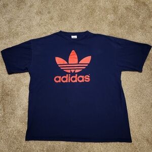 Navy Blue Vintage 90s Adidas Trefoil Logo Double Sided T-Shirt Size XXL